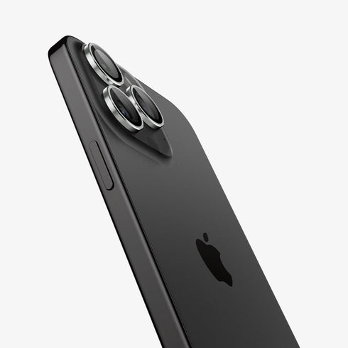 AGL07163 - iPhone 15 Pro / 15 Pro Max Optik Pro Lens Protector in natural titanium showing the device